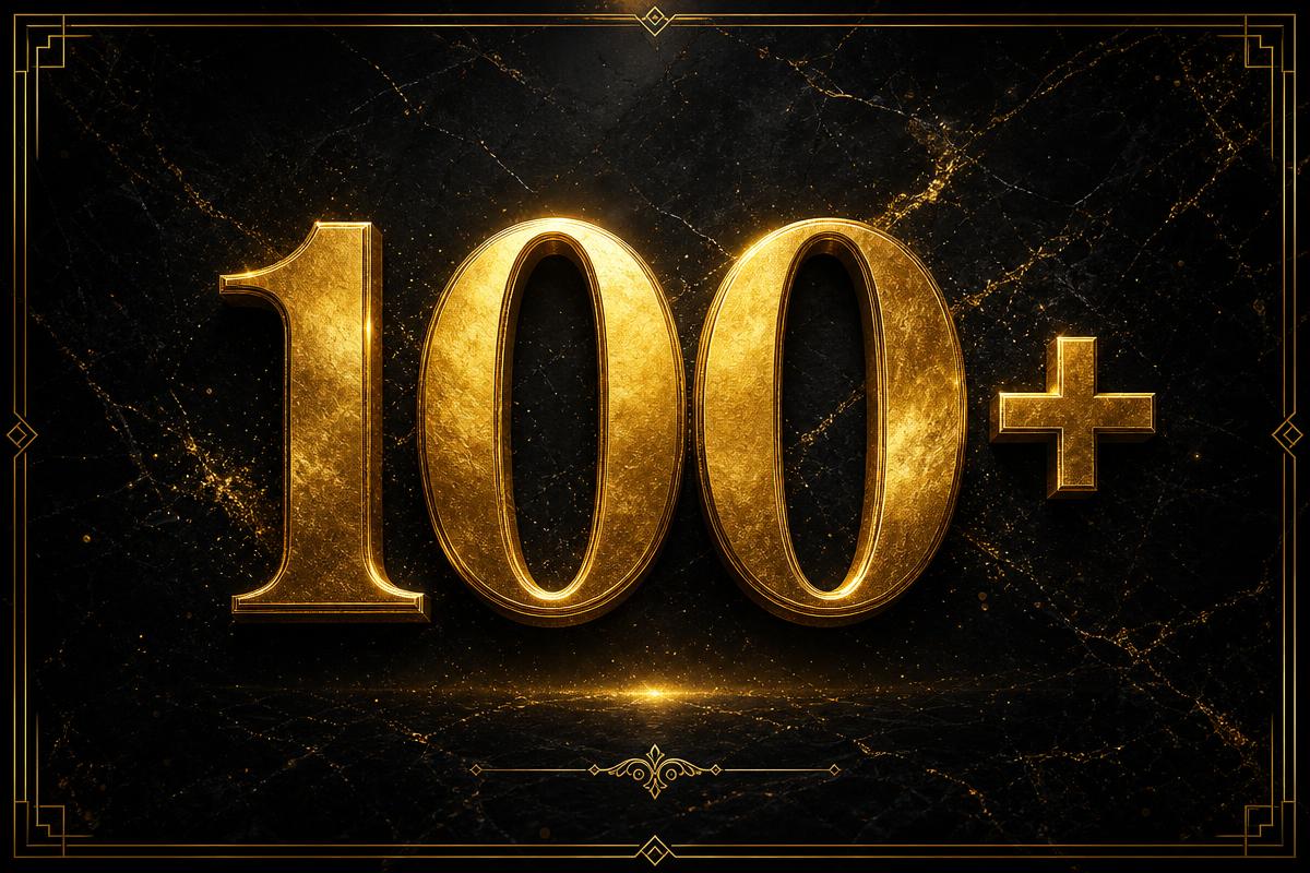 Metallic gold 100+ graphic representing over 100 financial sources of capital
